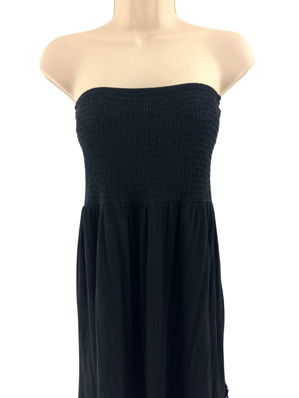 Justify Black Strapless Smocked Crocheted Maxi Dress Size L Sexy Summer Wedding - Picture 4 of 10